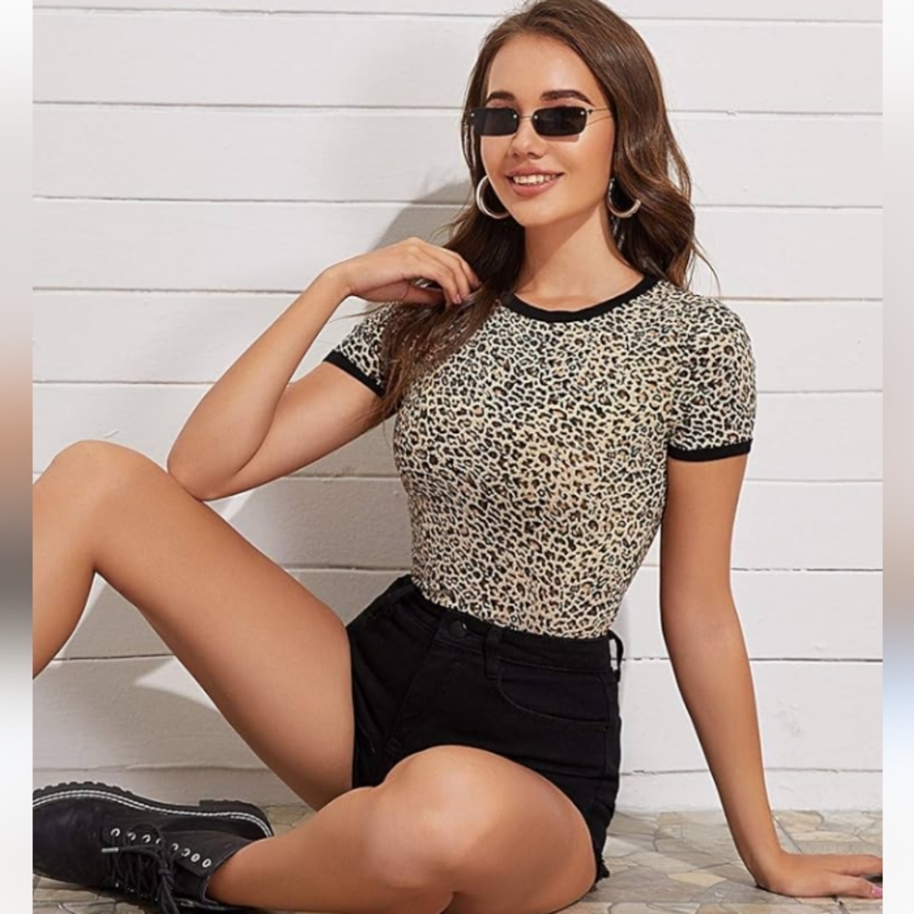 Leopard Print Ringer Tee T-shirt Top